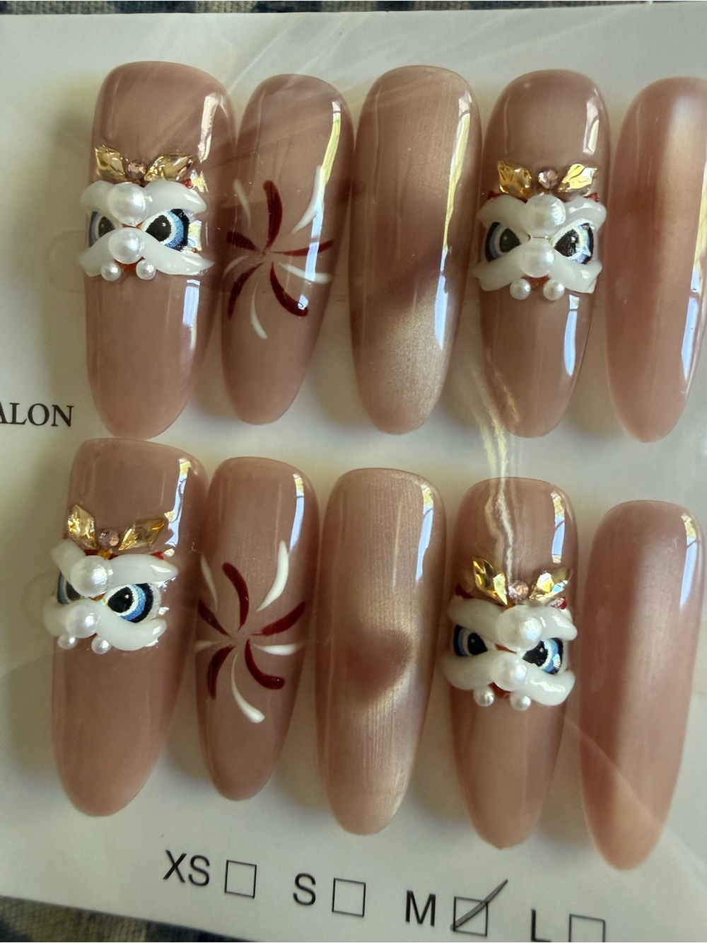 Nude Pink 3D Owl  Accent Press-On Nails